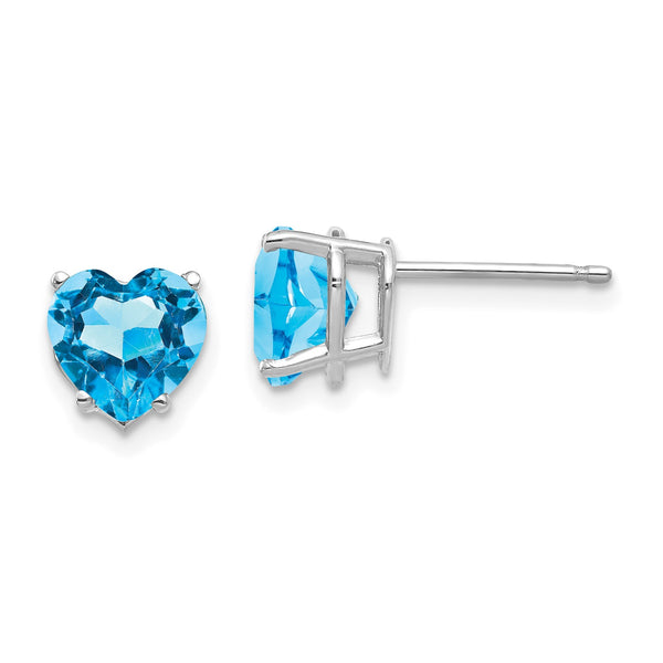 7MM Heart Shape Swiss Blue Topaz Stud Earrings in 14KT White Gold