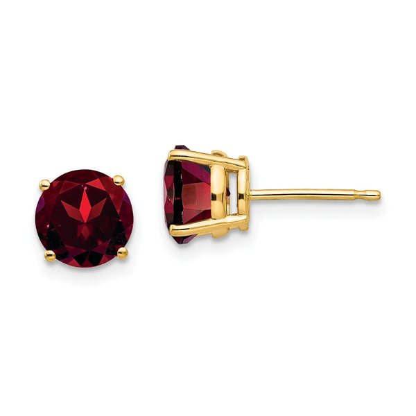 7MM Round Garnet Stud Earrings in 14KT Yellow Gold