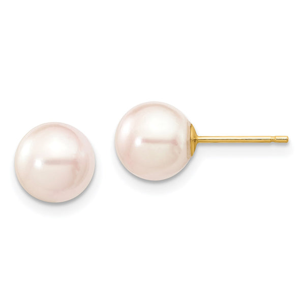 7MM Round Pearl 7MM Stud Earrings in 14KT Yellow Gold