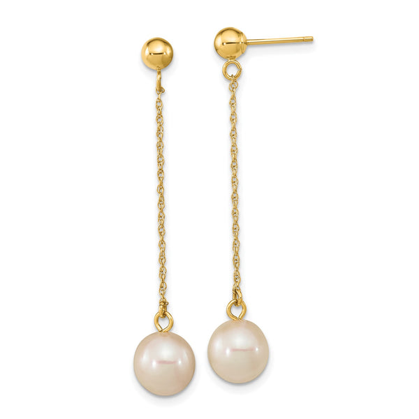 7MM Round Pearl Drop & Dangle Earrings in 14KT Yellow Gold