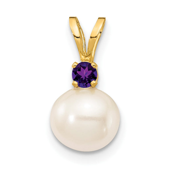 7MM Round Pearl and Amethyst Pendant-Chain Not Included in 14KT Yellow Gold