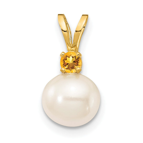 7MM Round Pearl and Citrine Pendant-Chain Not Included in 14KT Yellow Gold