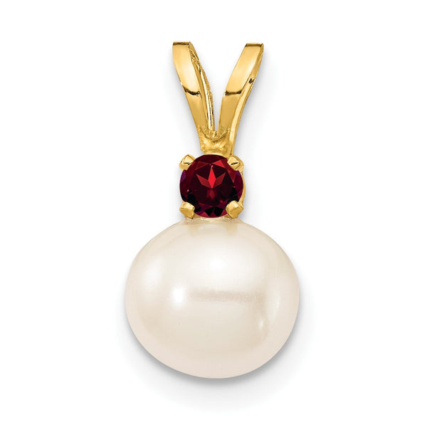 7MM Round Pearl and Garnet Pendant-Chain Not Included in 14KT Yellow Gold