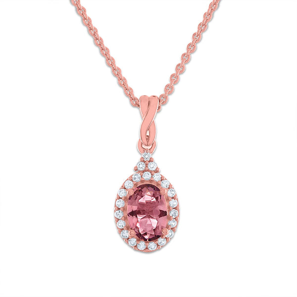 7X5MM Oval Alexandrite and Sapphire Birthstone Halo 18" Pendant in 10KT Rose Gold