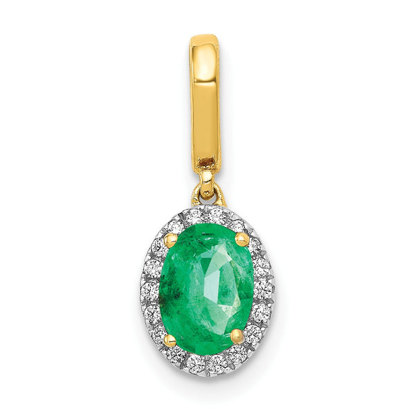 7X5MM Oval Emerald and Diamond Halo Pendant-Chain Not Included in 14KT Yellow Gold