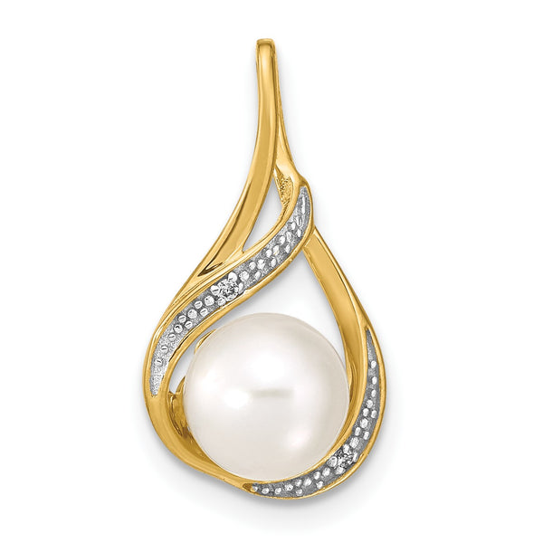 7X8MM Round Pearl and Diamond Pendant-Chain Not Included in 14KT Yellow Gold