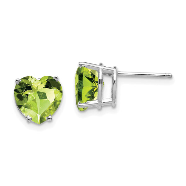 8MM Heart Shape Peridot Stud Earrings in 14KT White Gold