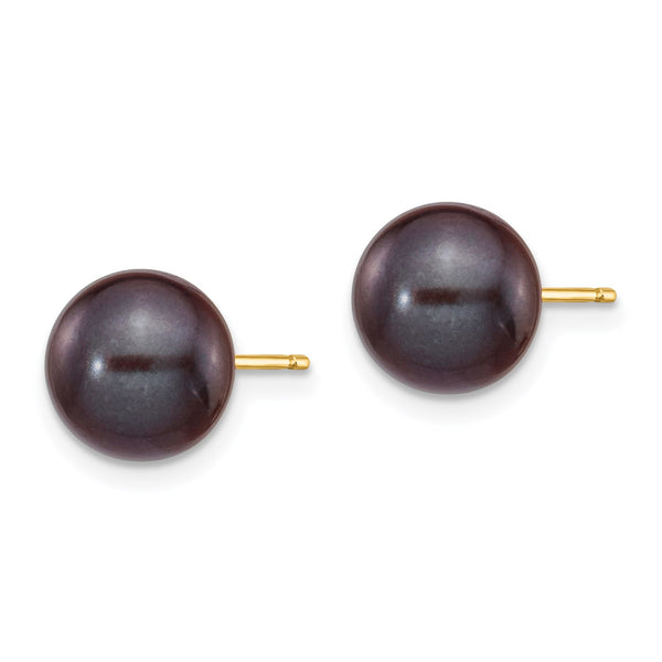 8MM Round Pearl Stud Earrings in 14KT Yellow Gold