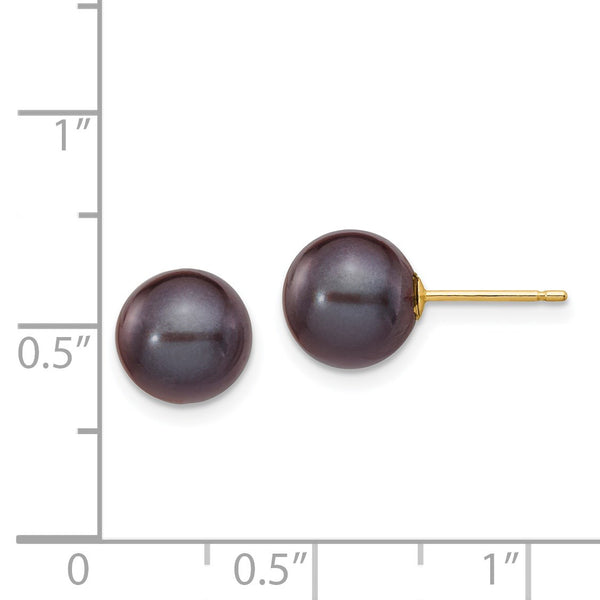 8MM Round Pearl Stud Earrings in 14KT Yellow Gold