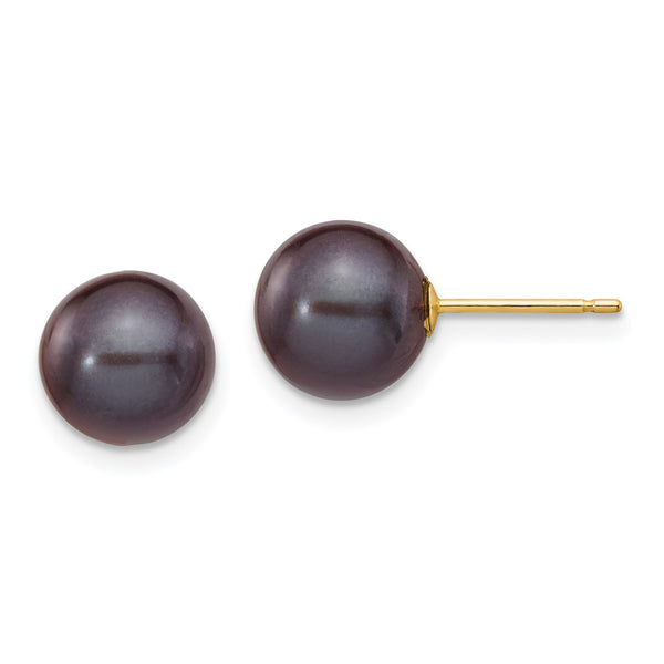8MM Round Pearl Stud Earrings in 14KT Yellow Gold