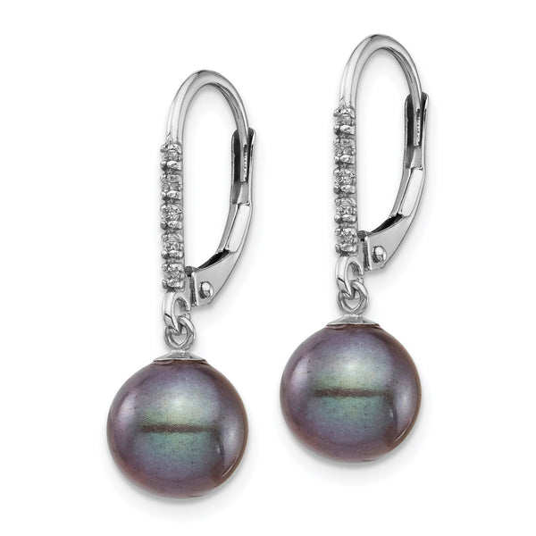 8MM Round Pearl and Diamond Leverback Earrings in 14KT White Gold