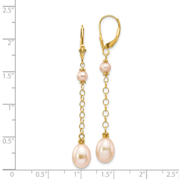 8X5MM Pearl Leverback Earrings in 14KT Yellow Gold