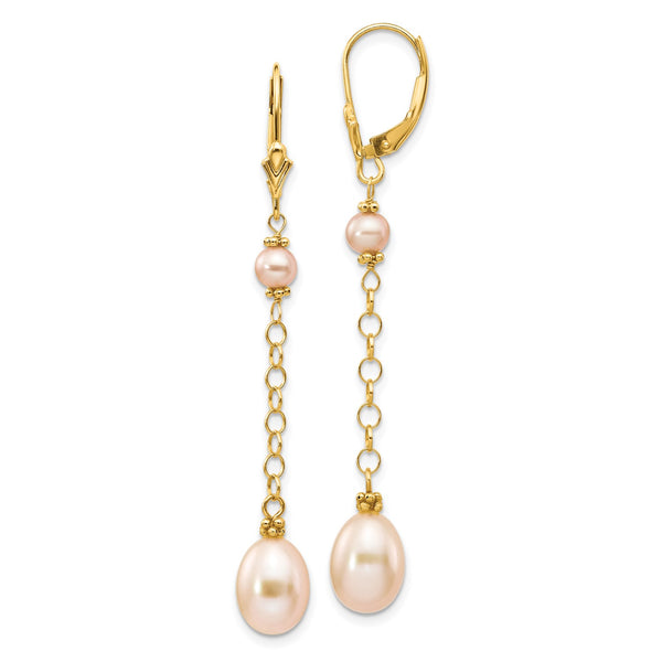 8X5MM Pearl Leverback Earrings in 14KT Yellow Gold