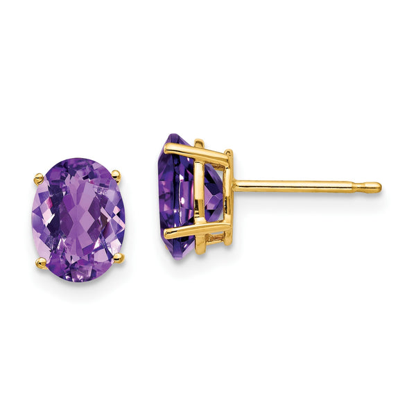 8X6MM Oval Amethyst Stud Earrings in 14KT Yellow Gold