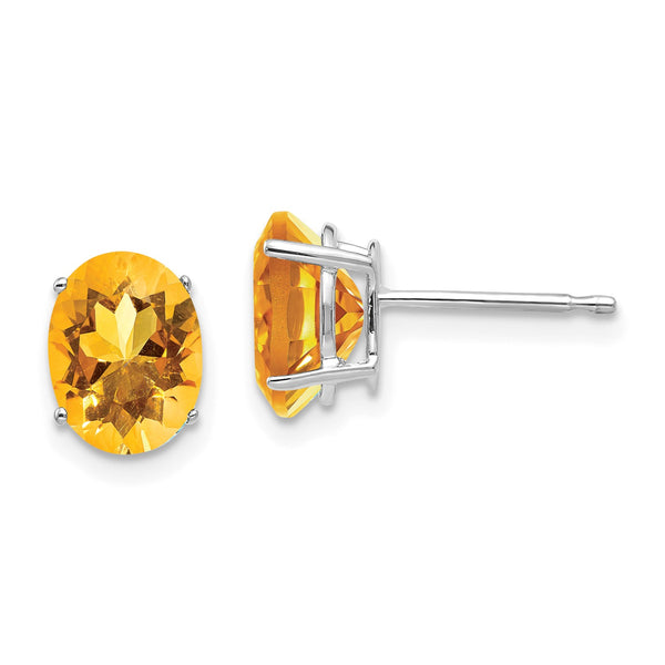 8X6MM Oval Citrine Stud Earrings in 14KT White Gold