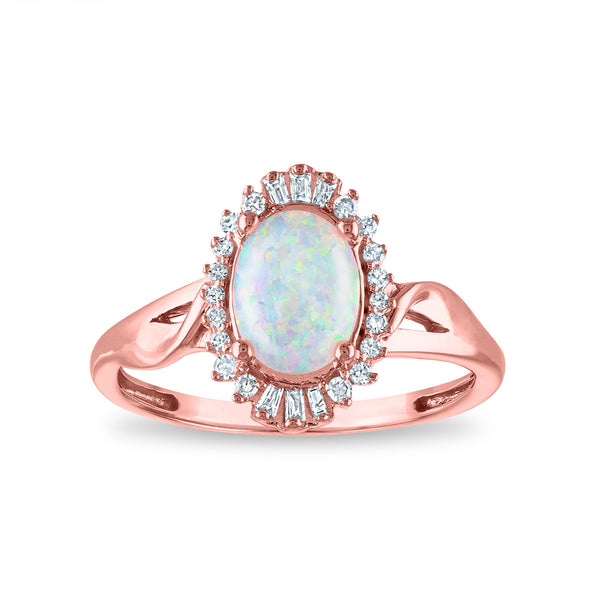 8X6MM Oval Opal and Diamond Gem Stone Ring in 10KT Rose Gold