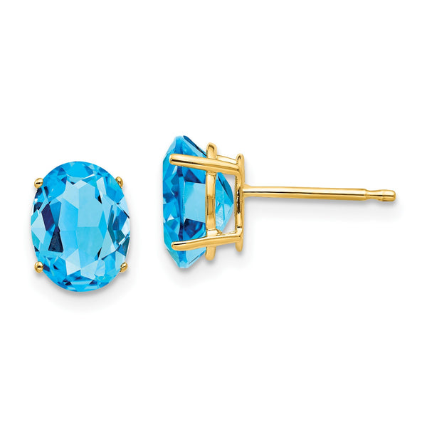 8X6MM Oval Swiss Blue Topaz Stud Earrings in 14KT Yellow Gold