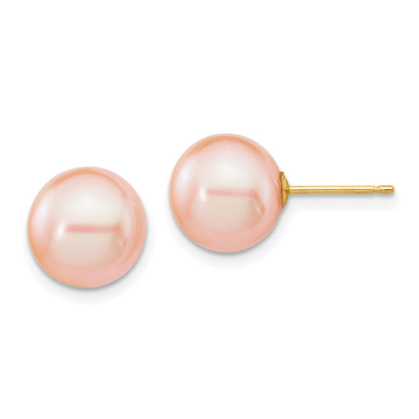 9MM Round Pearl Stud Earrings in 14KT Yellow Gold