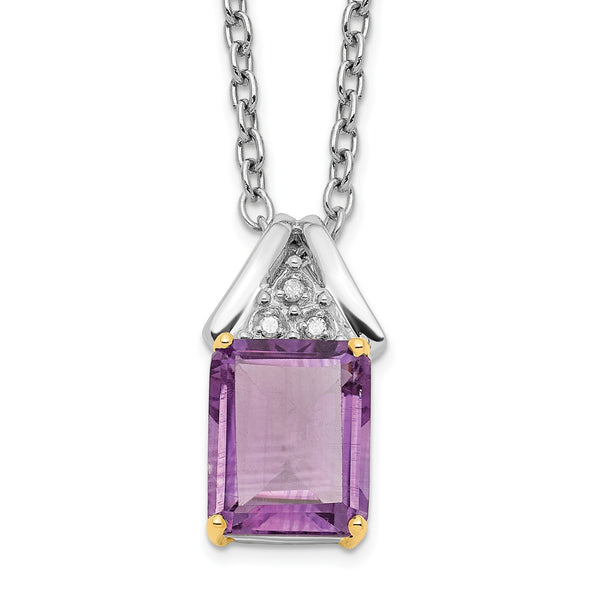 Amethyst and Diamond Lobster Clasp 18" Pendant in Sterling Silver