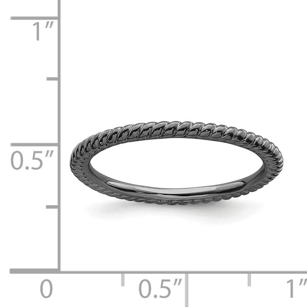 Black Rhodium Plated Sterling Silver 1.5MM Stackable Ring; Size 7