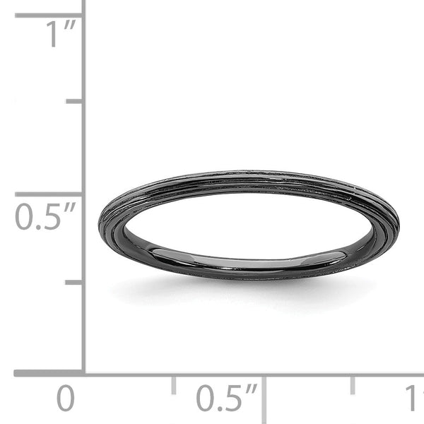 Black Rhodium Plated Sterling Silver 1.5MM Stackable Ring; Size 7