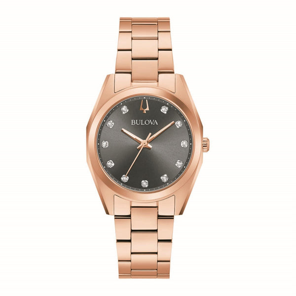 Bulova Classic Collection Diamond Accent with 31X31 MM Grey Round Dial Stainless Steel Watch Band; 97P156