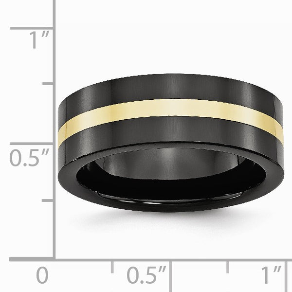 Ceramic Flat Black with 14k Inlay 8mm Polished Band