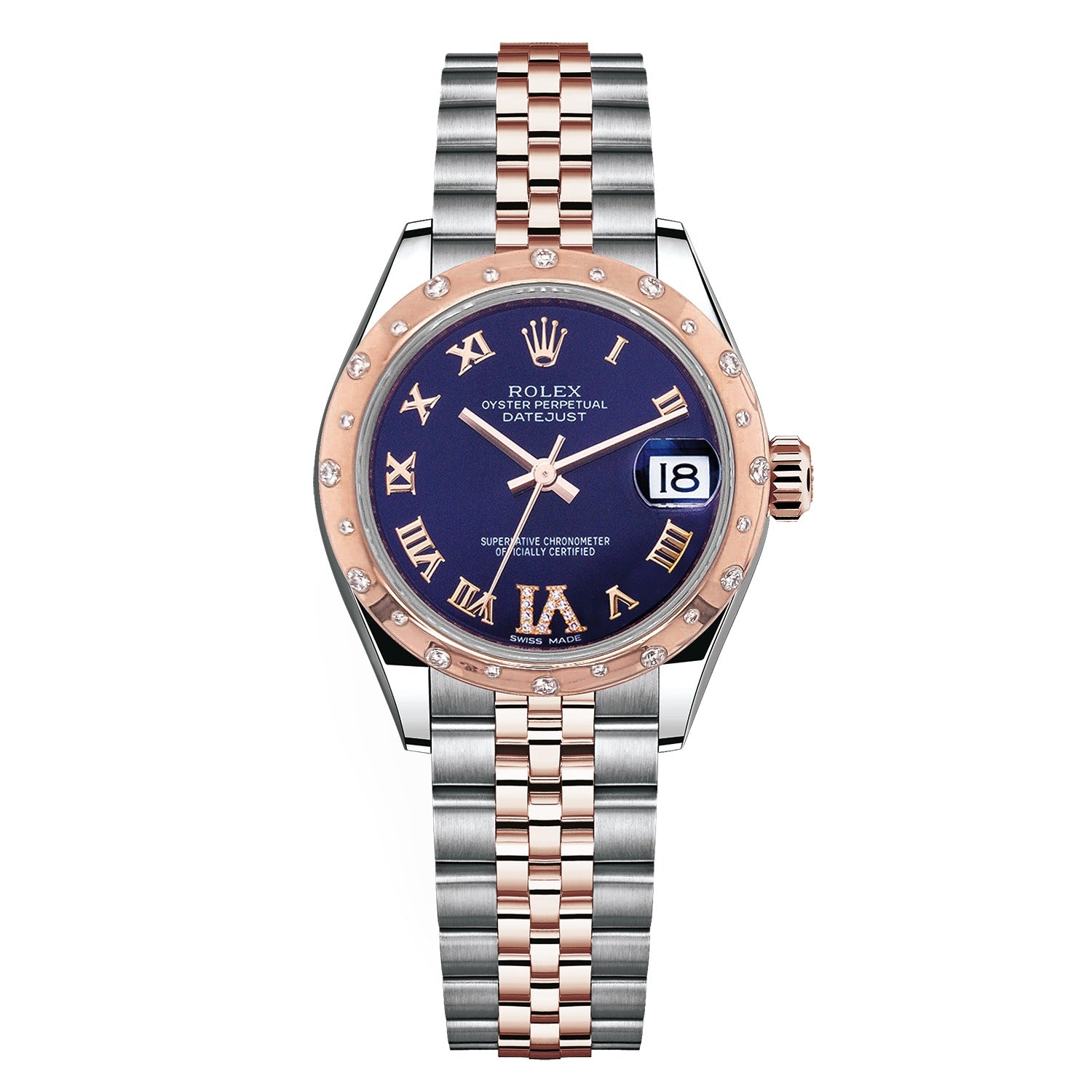 Certified Pre Owned Rolex Datejust Diamond Accent with 31X31 MM Purple Round Dial Steel 18K Everose Gold Jubilee. 278341 Default Title