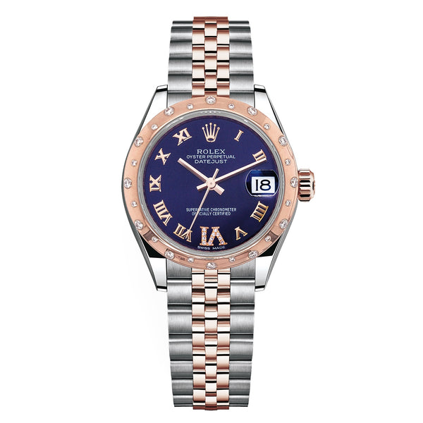 Certified Pre-Owned Rolex Datejust Diamond Accent with 31X31 MM Purple Round Dial Steel & 18K Everose Gold Jubilee; 278341