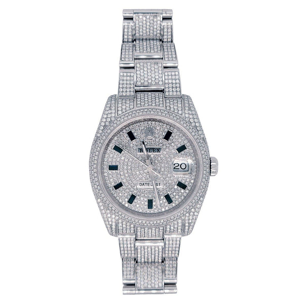 Certified Pre-Owned Rolex Silvertone Stainless Steel Datejust with 36X36 MM Silvertone Diamond Dial; Pave Diamond