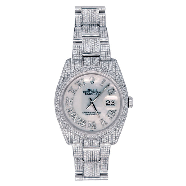 Certified Pre-Owned Rolex Silvertone Stainless Steel Datejust with 36X36 MM Silvertone Diamond Dial; Pave Diamond