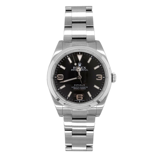 Certified Pre-Owned Rolex Silvertone Stainless Steel Oyster Perpetual Explore with 39X39 MM Black Round Dial; 214270