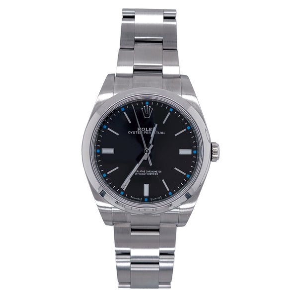 Certified Pre-Owned Rolex White Stainless Steel Oyster Perpetual with 39X39 MM Grey Round Dial; 114300
