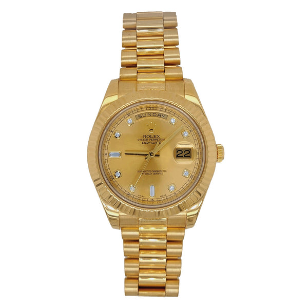 Certified Pre-Owned Rolex Gold 18KT Gold Presidential Oyster Perpetual Day-Date with 41X41 MM Champagne Round Dial; 218238