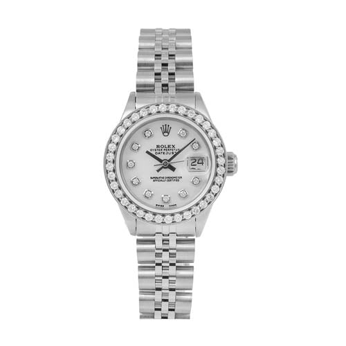 Certified Pre-Owned Rolex Diamond Accent Oyster Perpetual Lady-Datejust with 26X26 MM Silvertone Round Dial Stainless Steel Jubilee