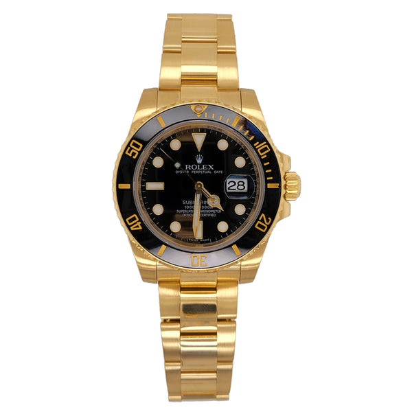 Certified Pre-Owned Rolex Gold 18KT Gold Submariner Cerachrom Bezel with 40X40 MM Black Round Dial; 116618