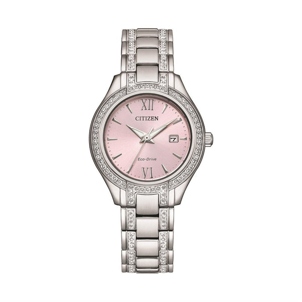 Citizen with 30X30 MM Pink Round Dial Stainless Steel Watch Band; FE1230-51X