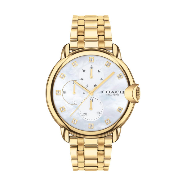 Coach Arden 38MM Mother of Pearl Crystal Accent Subdial Goldtone Watch; 14503681