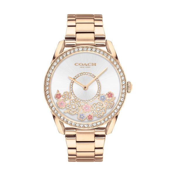 Coach Preston 36MM Crystal Flower Accent Rosetone Watch; 14503776