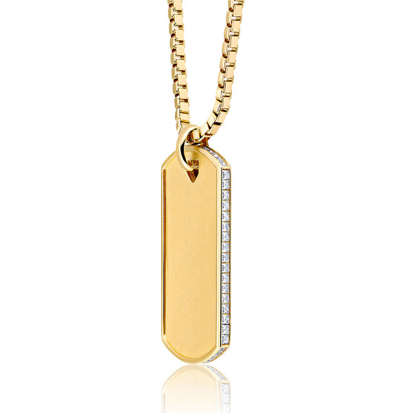Crislu 18KT Yellow Gold Plated Sterling Silver Cubic Zirconia 20" Dog Tag Pendant