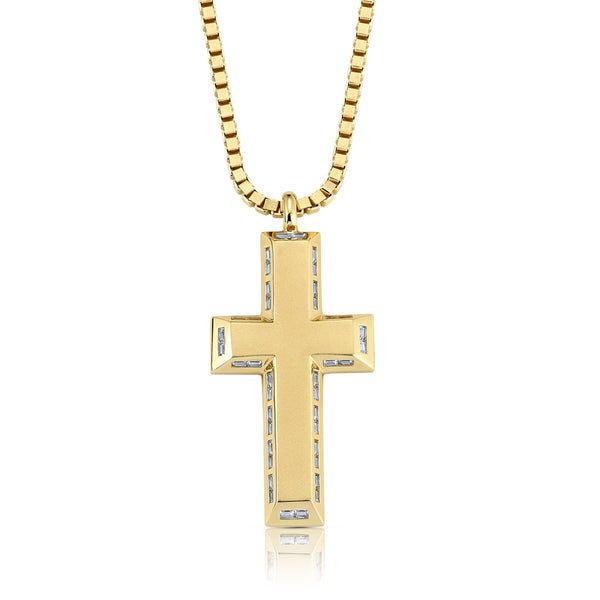 Crislu 18KT Yellow Gold Plated Sterling Silver Cubic Zirconia 24" Cross Pendant