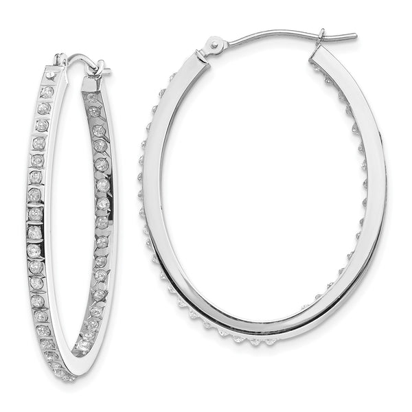 Diamond Fascination 14KT White Gold 36X2MM Diamond Accent In & Out Hoop Earrings