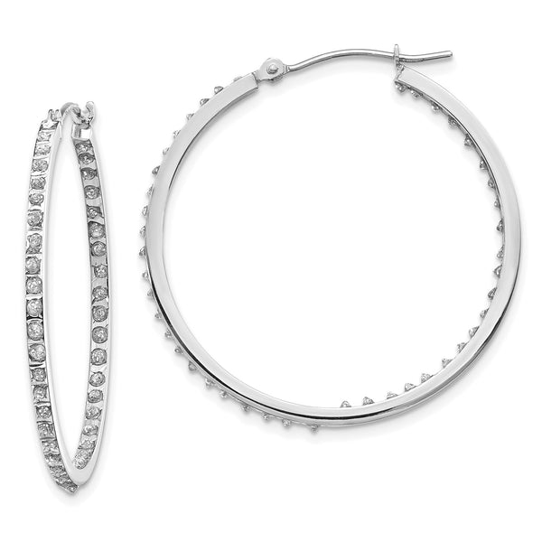 Diamond Fascination 14KT White Gold 36X2MM Diamond Accent In & Out Hoop Earrings