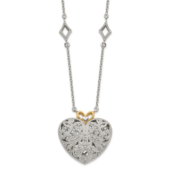 Diamond Pave Filigree Heart 18" Necklace in Sterling Silver