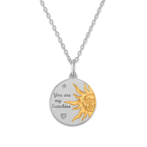 Diamond Accent "You are My Sunshine" Pendant in Gold Plated Sterling Silver