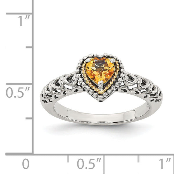 Heart Shape Citrine Ring in Sterling Silver; Size 7