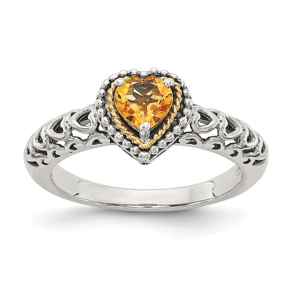 Heart Shape Citrine Ring in Sterling Silver; Size 7
