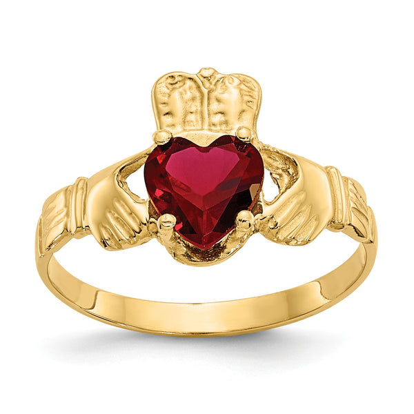 Heart Shape Cubic Zirconia Birthstone Claddagh Ring in 14KT Yellow Gold; Size 5