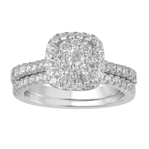LoveSong EcoLove 1 CTW Lab Grown Diamond Cluster Halo Bridal Set in 10KT White Gold