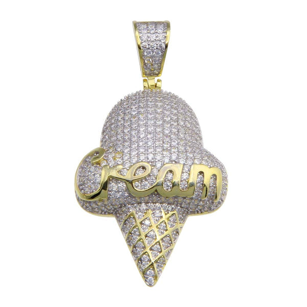 Luxe Layers 14KT Yellow Gold Plated Sterling Silver Cubic Zirconia 26X18MM Ice Cream Pendant-Chain Not Included